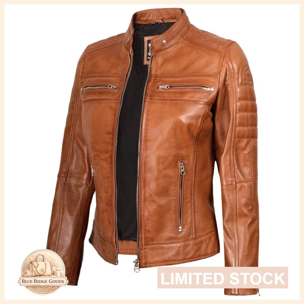 Lambskin Leather Cafe Racer Jacket Women's Premium Fit